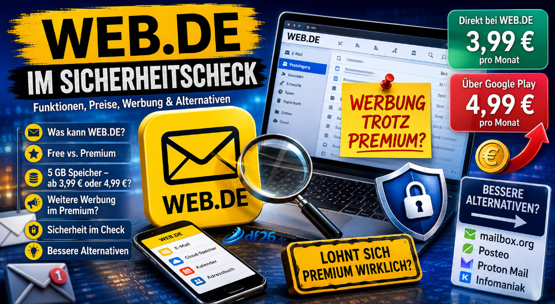 WEB.DE im Sicherheitscheck: Deutscher Klassiker mit viel Werbung und fragwürdigem Premium-Modell